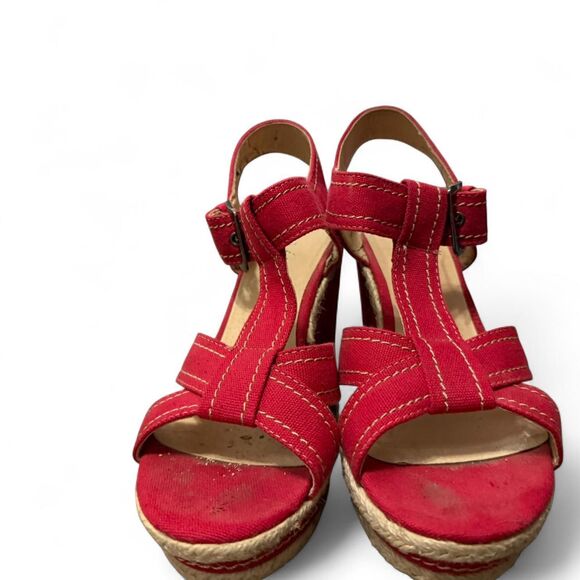 Women's Red wedge Sandals - Picture 5 of 6